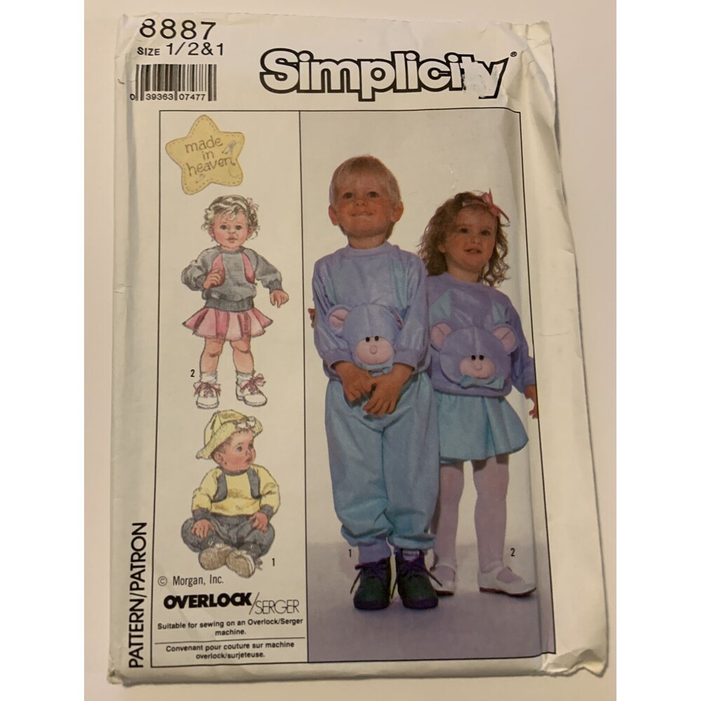 Vintage Simplicity 8887 Toddler's Pants, Shirt Skirt Pattern Sizes 1/2 & 1
